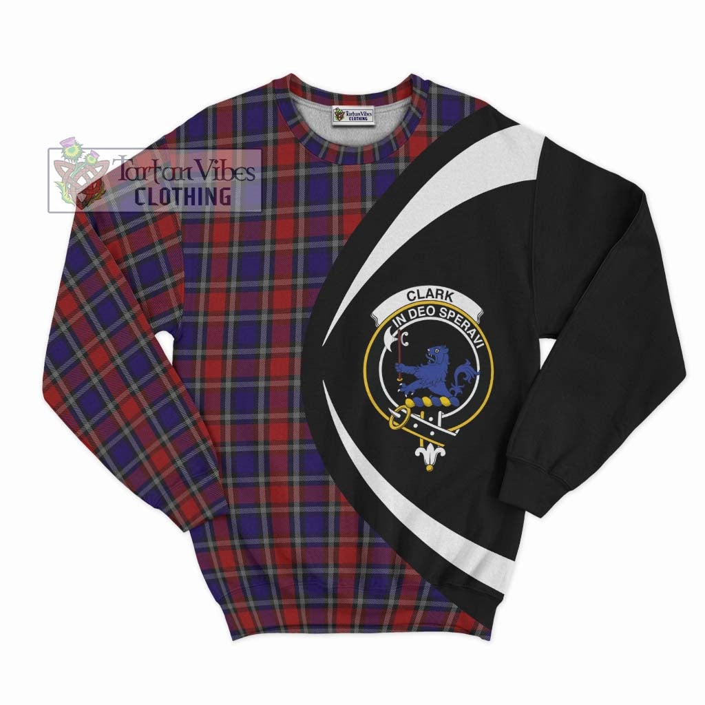 Clark (Lion) Red Tartan Sweatshirt with Family Crest Circle Style Unisex - Tartan Vibes Clothing