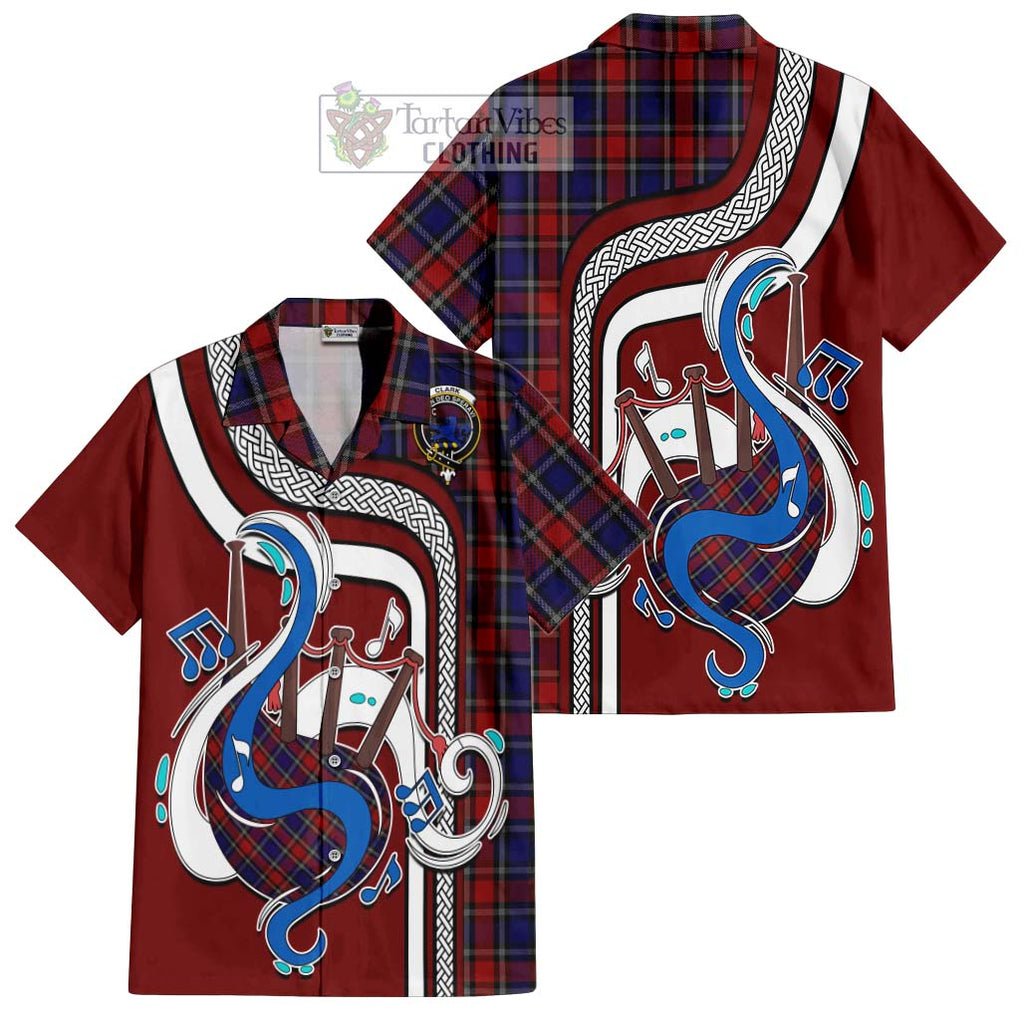 Clark (Lion) Red Tartan Short Sleeve Button Shirt with Epic Bagpipe Style Kid - Tartanvibesclothing Shop