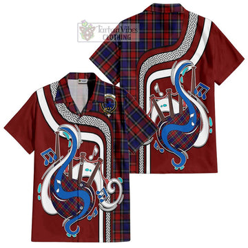 Clark (Lion) Red Tartan Short Sleeve Button Shirt with Epic Bagpipe Style