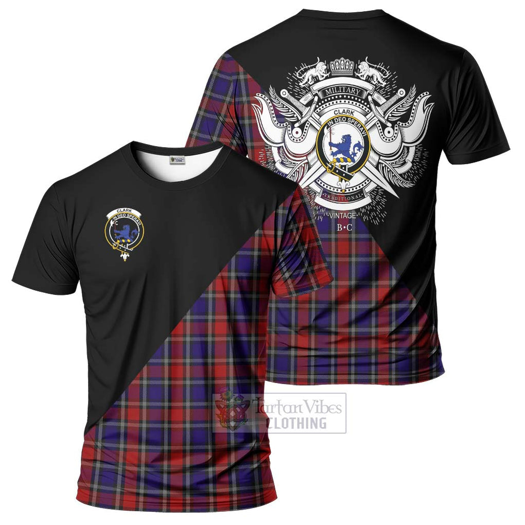 Clark (Lion) Red Tartan T-Shirt with Family Crest and Military Logo Style Kid's Shirt - Tartanvibesclothing Shop