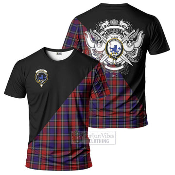 Clark (Lion) Red Tartan T-Shirt with Family Crest and Military Logo Style