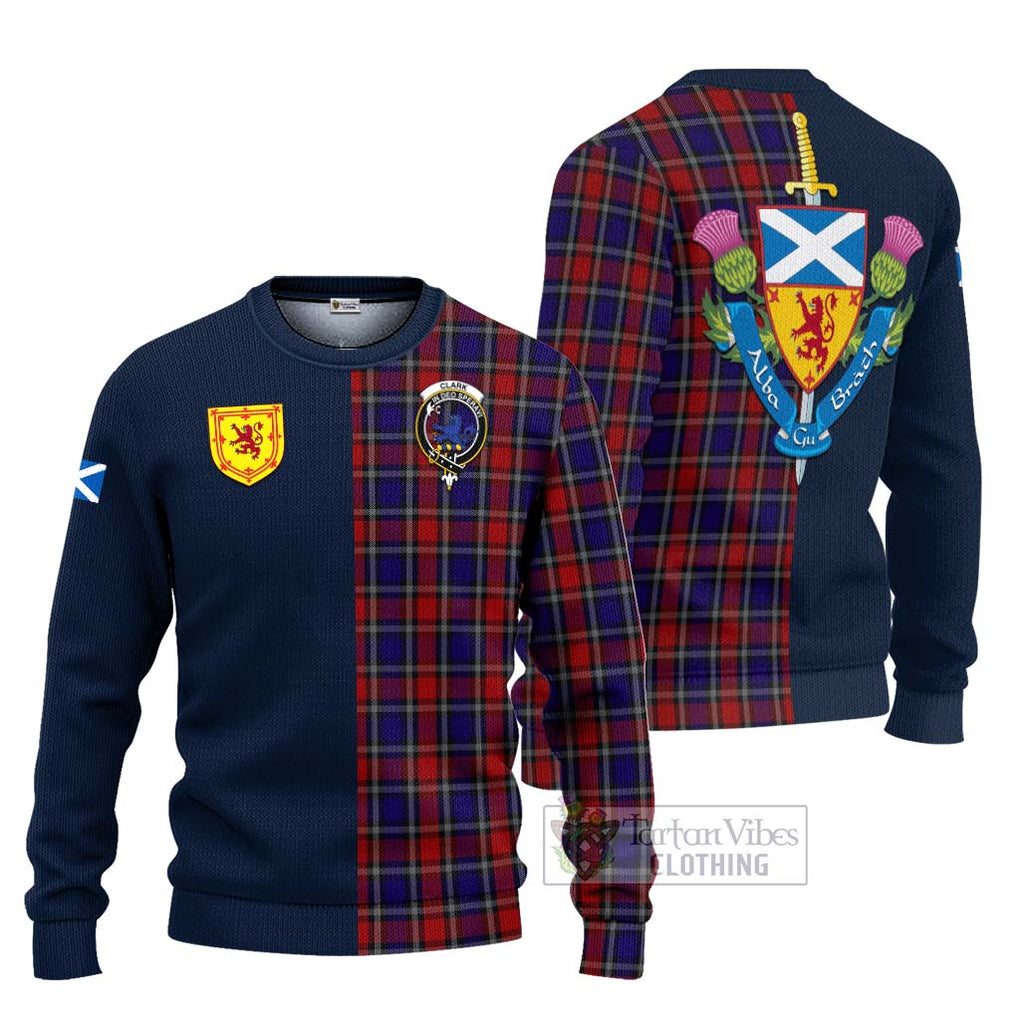 Tartan Vibes Clothing Clark (Lion) Red Tartan Knitted Sweater with Scottish Lion Royal Arm Half Style