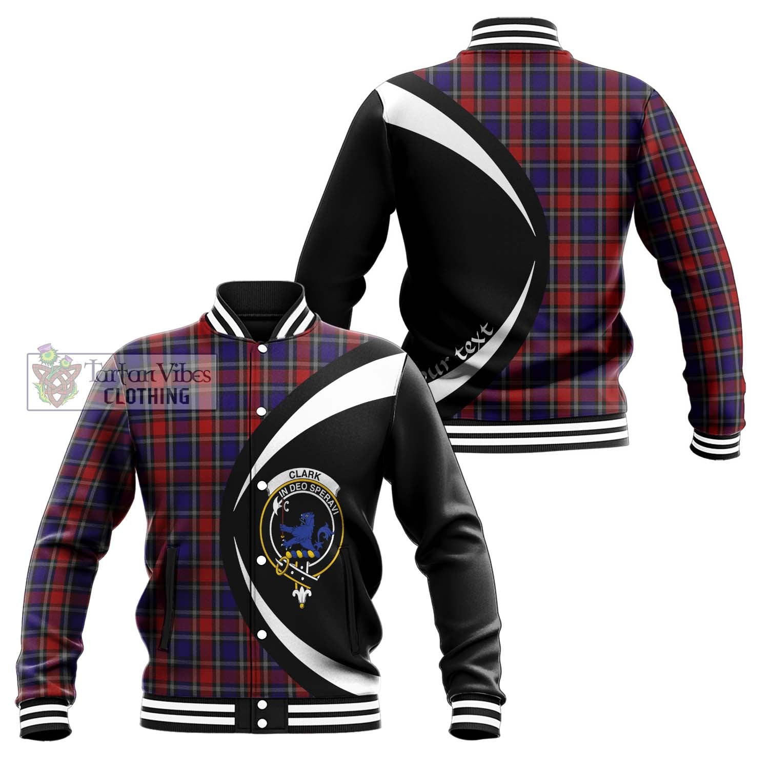 Clark (Lion) Red Tartan Baseball Jacket with Family Crest Circle Style Unisex - Tartan Vibes Clothing