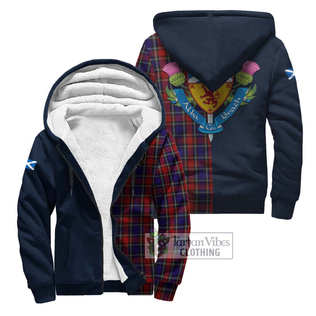 Tartan Vibes Clothing Clark (Lion) Red Tartan Sherpa Hoodie with Scottish Lion Royal Arm Half Style