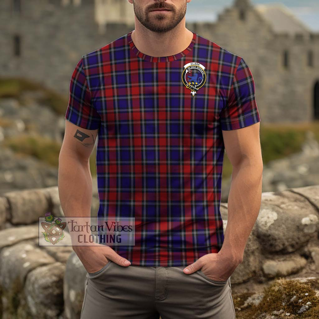 Clark (Lion) Red Tartan Cotton T-Shirt with Family Crest Men's Shirt - Tartanvibesclothing Shop