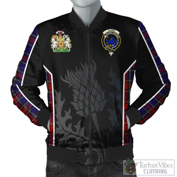 Clark (Lion) Red Tartan Bomber Jacket with Family Crest and Scottish Thistle Vibes Sport Style