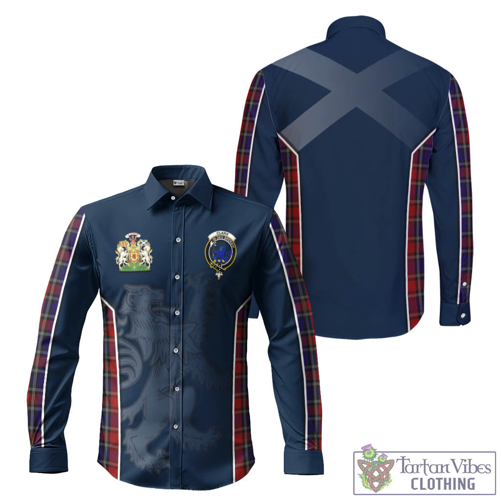 Tartan Vibes Clothing Clark (Lion) Red Tartan Long Sleeve Button Up Shirt with Family Crest and Lion Rampant Vibes Sport Style