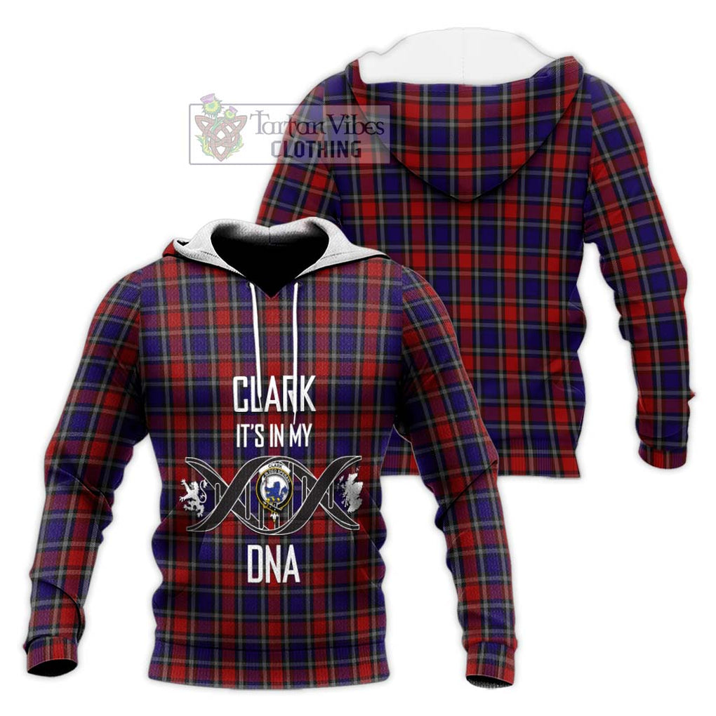 Clark (Lion) Red Tartan Knitted Hoodie with Family Crest DNA In Me Style Unisex Knitted Pullover Hoodie - Tartanvibesclothing Shop