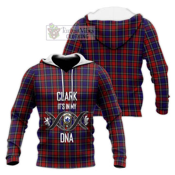 Clark (Lion) Red Tartan Knitted Hoodie with Family Crest DNA In Me Style