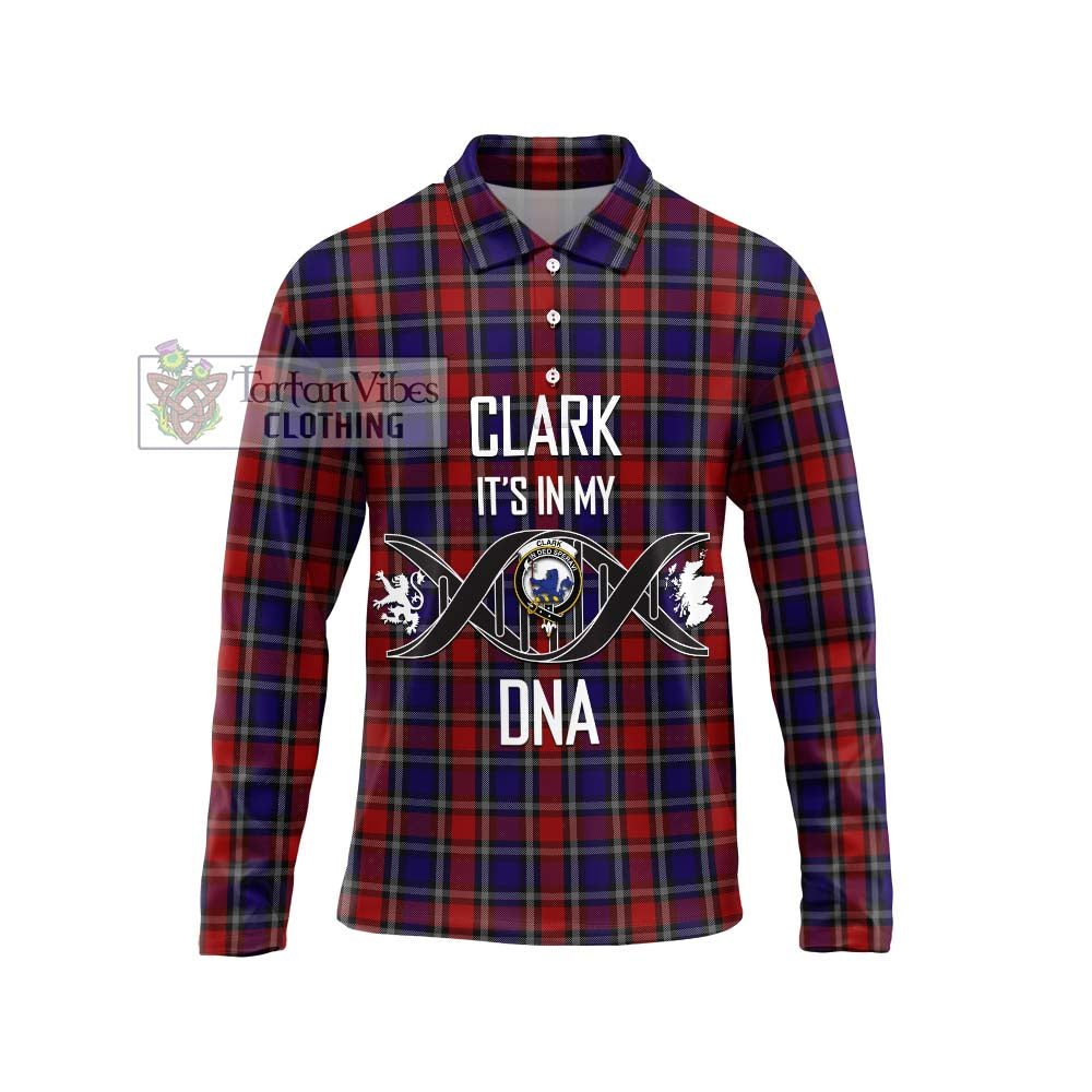 Clark (Lion) Red Tartan Long Sleeve Polo Shirt with Family Crest DNA In Me Style Unisex - Tartanvibesclothing Shop