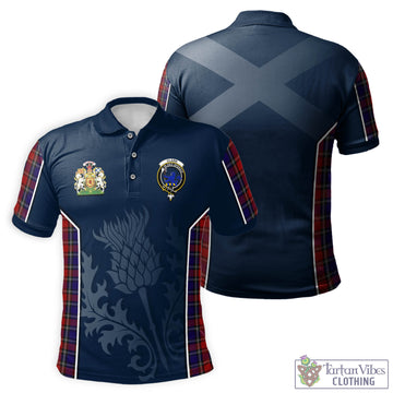 Clark (Lion) Red Tartan Men's Polo Shirt with Family Crest and Scottish Thistle Vibes Sport Style