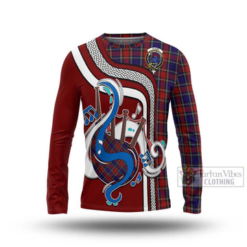 Clark (Lion) Red Tartan Long Sleeve T-Shirt with Epic Bagpipe Style