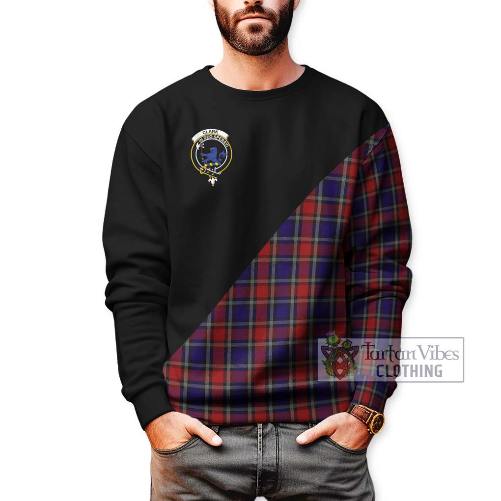 Clark (Lion) Red Tartan Sweatshirt with Family Crest and Military Logo Style Unisex - Tartanvibesclothing Shop