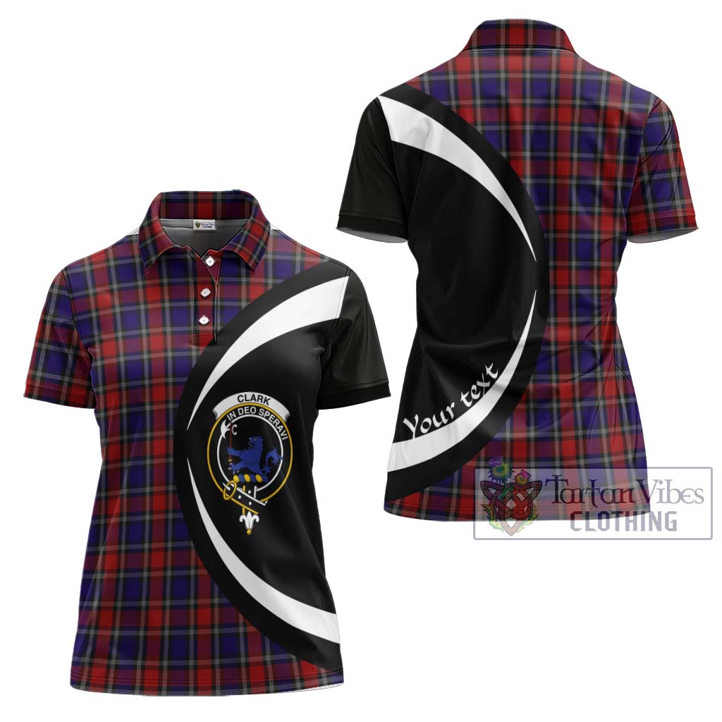 Clark (Lion) Red Tartan Women's Polo Shirt with Family Crest Circle Style Women - Tartan Vibes Clothing