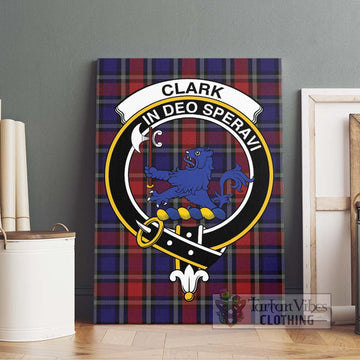 Clark (Lion) Red Tartan Canvas Print Wall Art with Family Crest