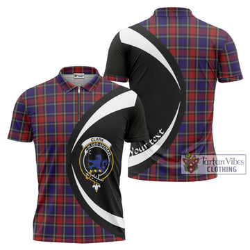 Clark (Lion) Red Tartan Zipper Polo Shirt with Family Crest Circle Style