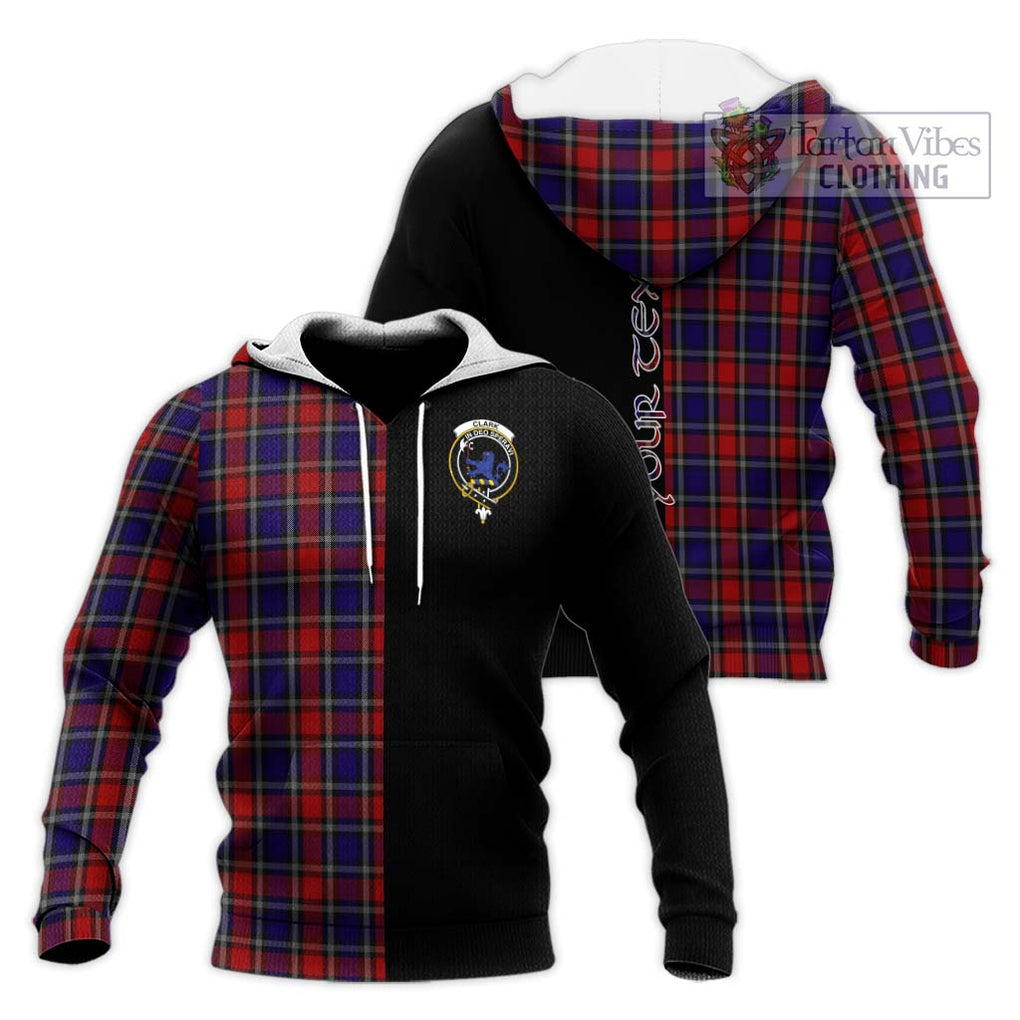 Clark (Lion) Red Tartan Knitted Hoodie with Family Crest and Half Of Me Style Unisex Knitted Pullover Hoodie - Tartanvibesclothing Shop