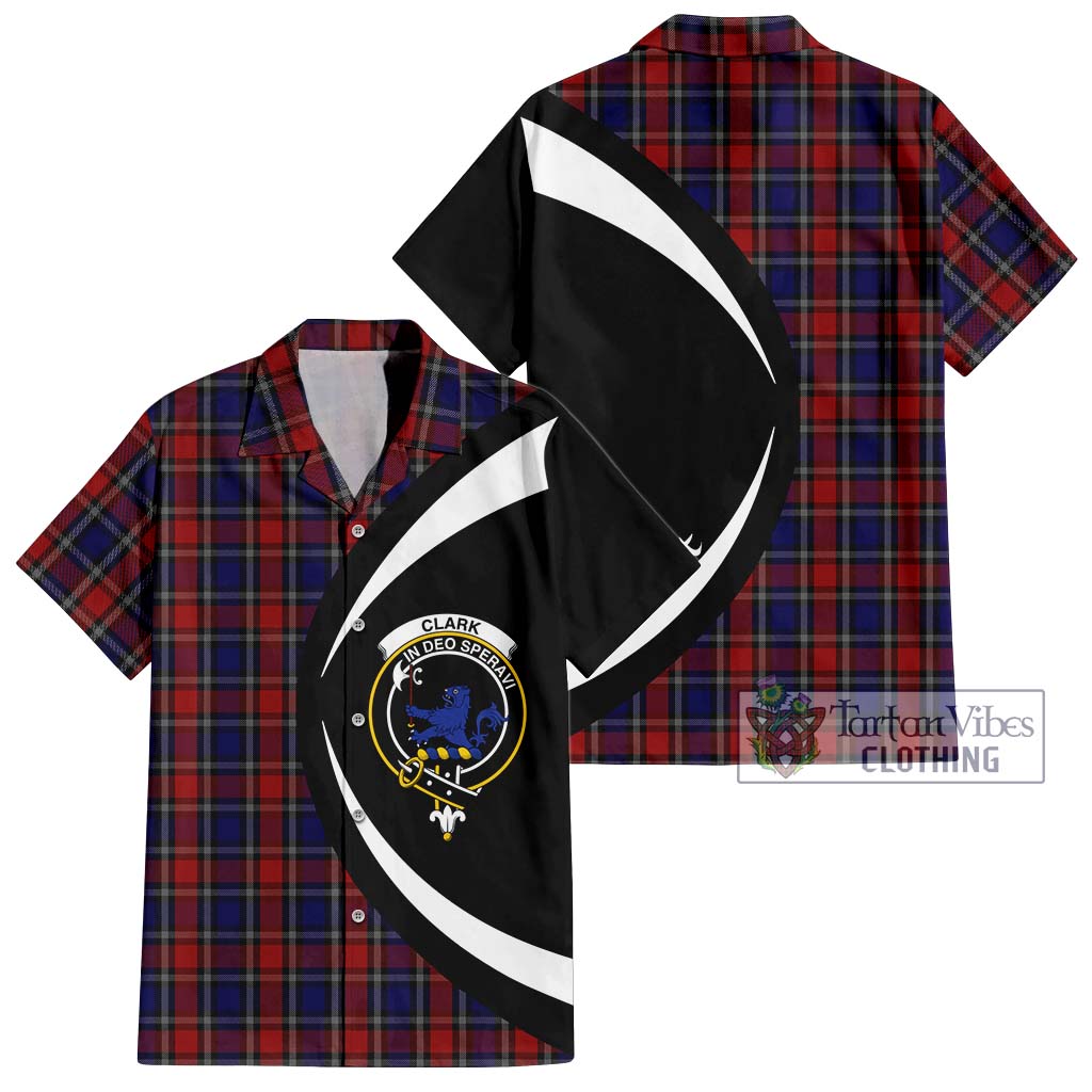 Clark (Lion) Red Tartan Short Sleeve Button Up with Family Crest Circle Style Kid - Tartan Vibes Clothing