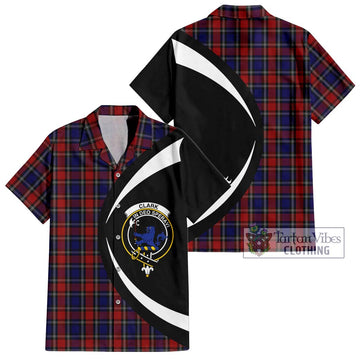 Clark (Lion) Red Tartan Short Sleeve Button Up with Family Crest Circle Style