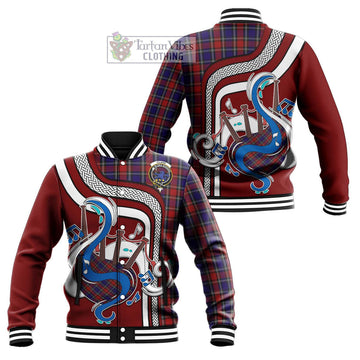 Clark (Lion) Red Tartan Baseball Jacket with Epic Bagpipe Style