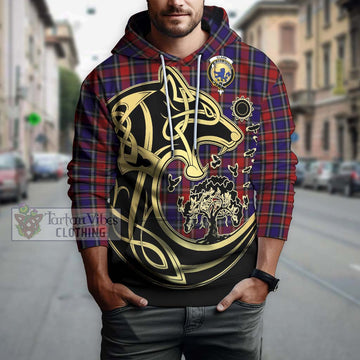 Clark (Lion) Red Tartan Hoodie with Family Crest Celtic Wolf Style