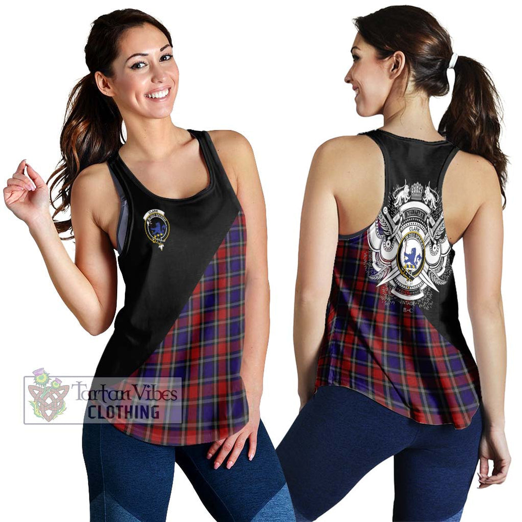 Clark (Lion) Red Tartan Women's Racerback Tanks with Family Crest and Military Logo Style 4XL - Tartanvibesclothing Shop