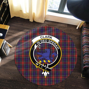 Clark (Lion) Red Tartan Round Rug with Family Crest