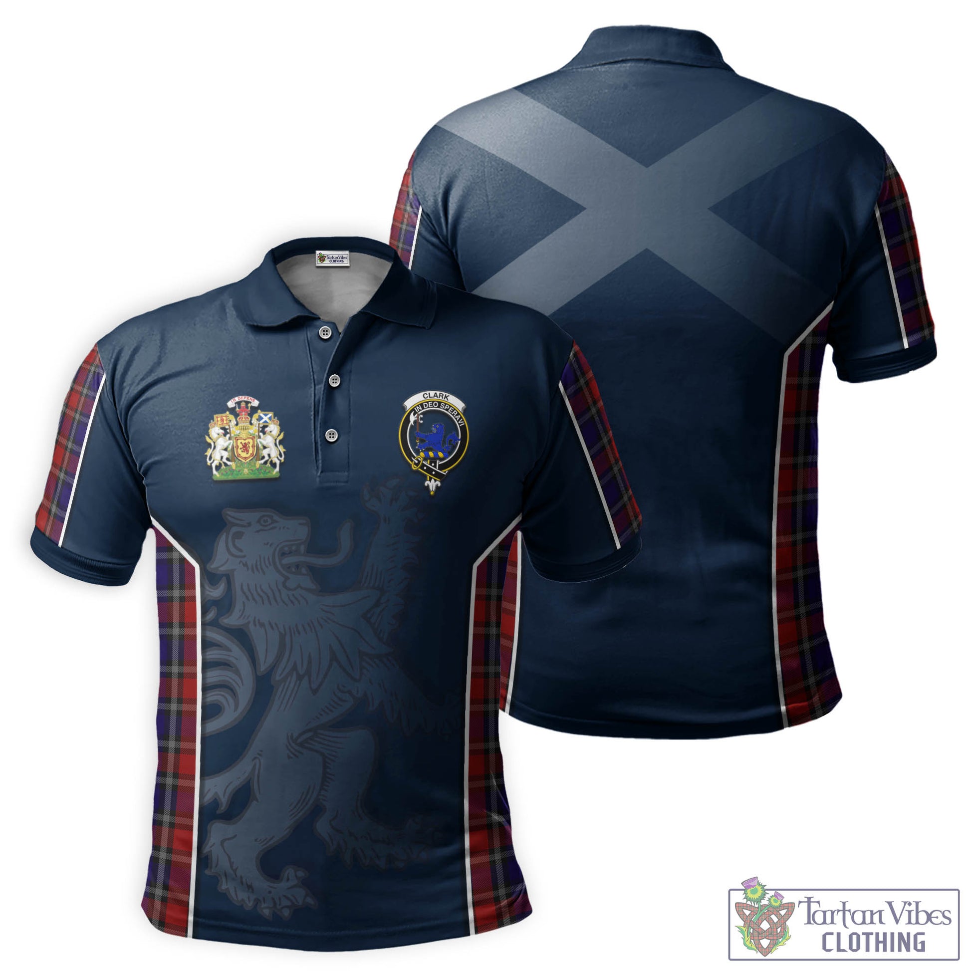 Tartan Vibes Clothing Clark (Lion) Red Tartan Men's Polo Shirt with Family Crest and Lion Rampant Vibes Sport Style