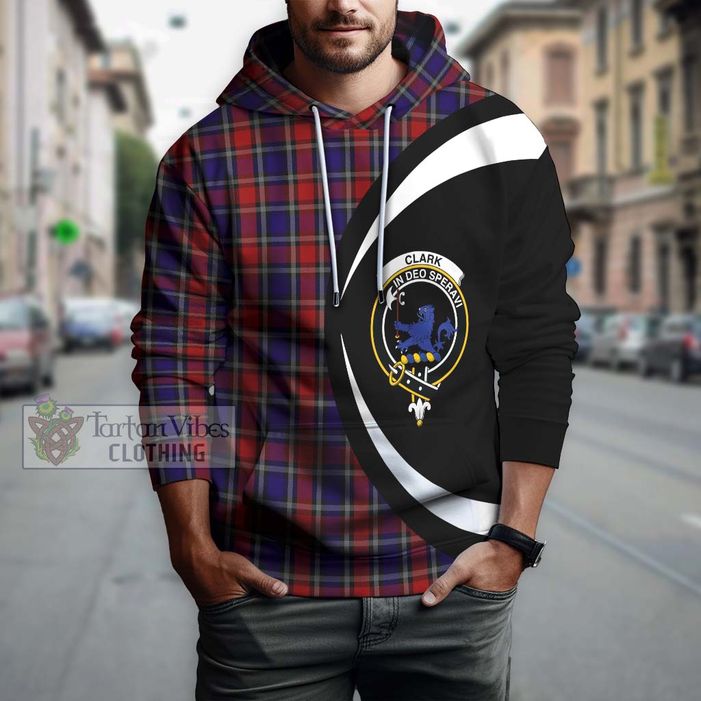 Tartan Vibes Clothing Clark (Lion) Red Tartan Hoodie with Family Crest Circle Style