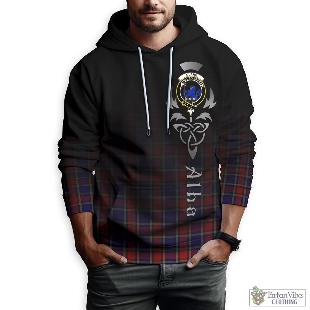 Tartan Vibes Clothing Clark (Lion) Red Tartan Hoodie Featuring Alba Gu Brath Family Crest Celtic Inspired