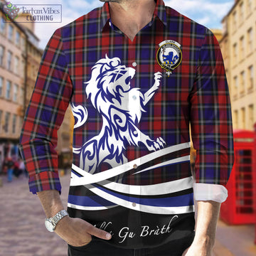 Clark (Lion) Red Tartan Long Sleeve Button Up Shirt with Alba Gu Brath Regal Lion Emblem