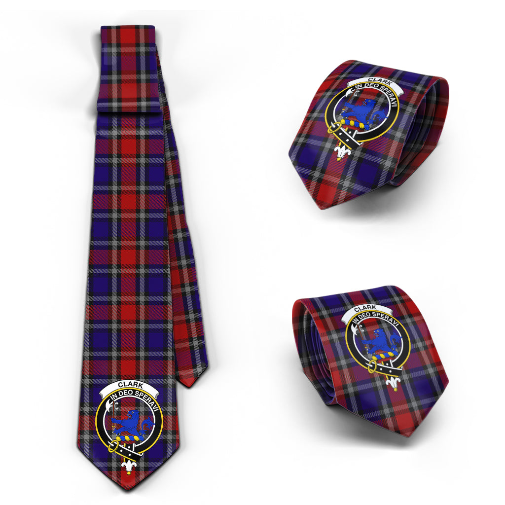 Clark (Lion) Red Tartan Classic Necktie with Family Crest Necktie One Size - Tartan Vibes Clothing