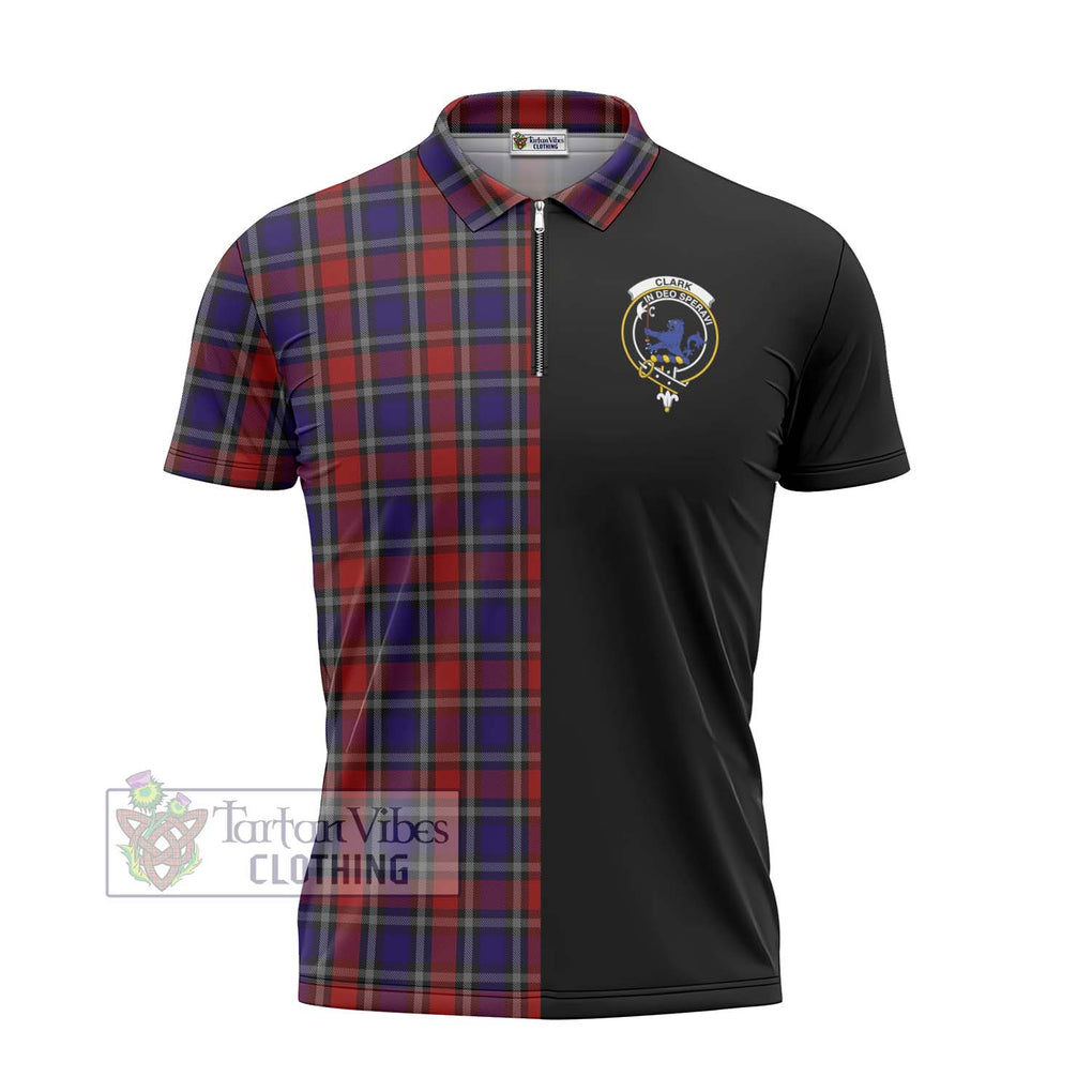 Clark (Lion) Red Tartan Zipper Polo Shirt with Family Crest and Half Of Me Style - Tartanvibesclothing Shop