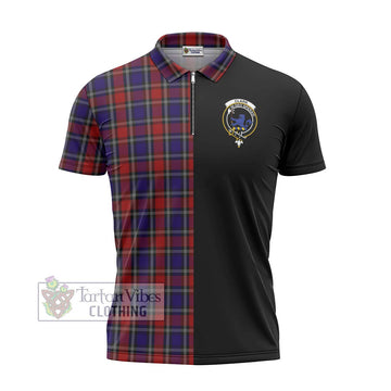 Clark (Lion) Red Tartan Zipper Polo Shirt with Family Crest and Half Of Me Style