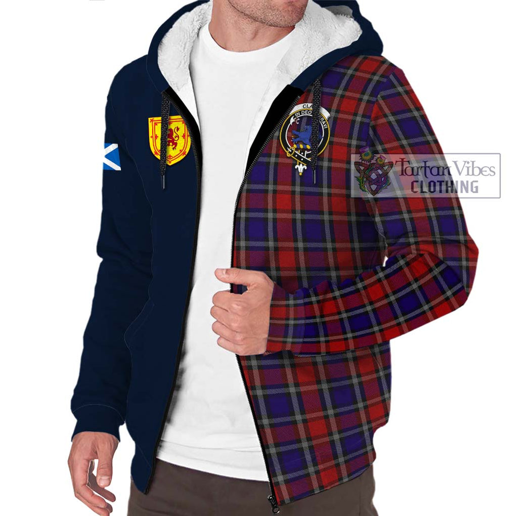 Tartan Vibes Clothing Clark (Lion) Red Tartan Sherpa Hoodie with Scottish Lion Royal Arm Half Style