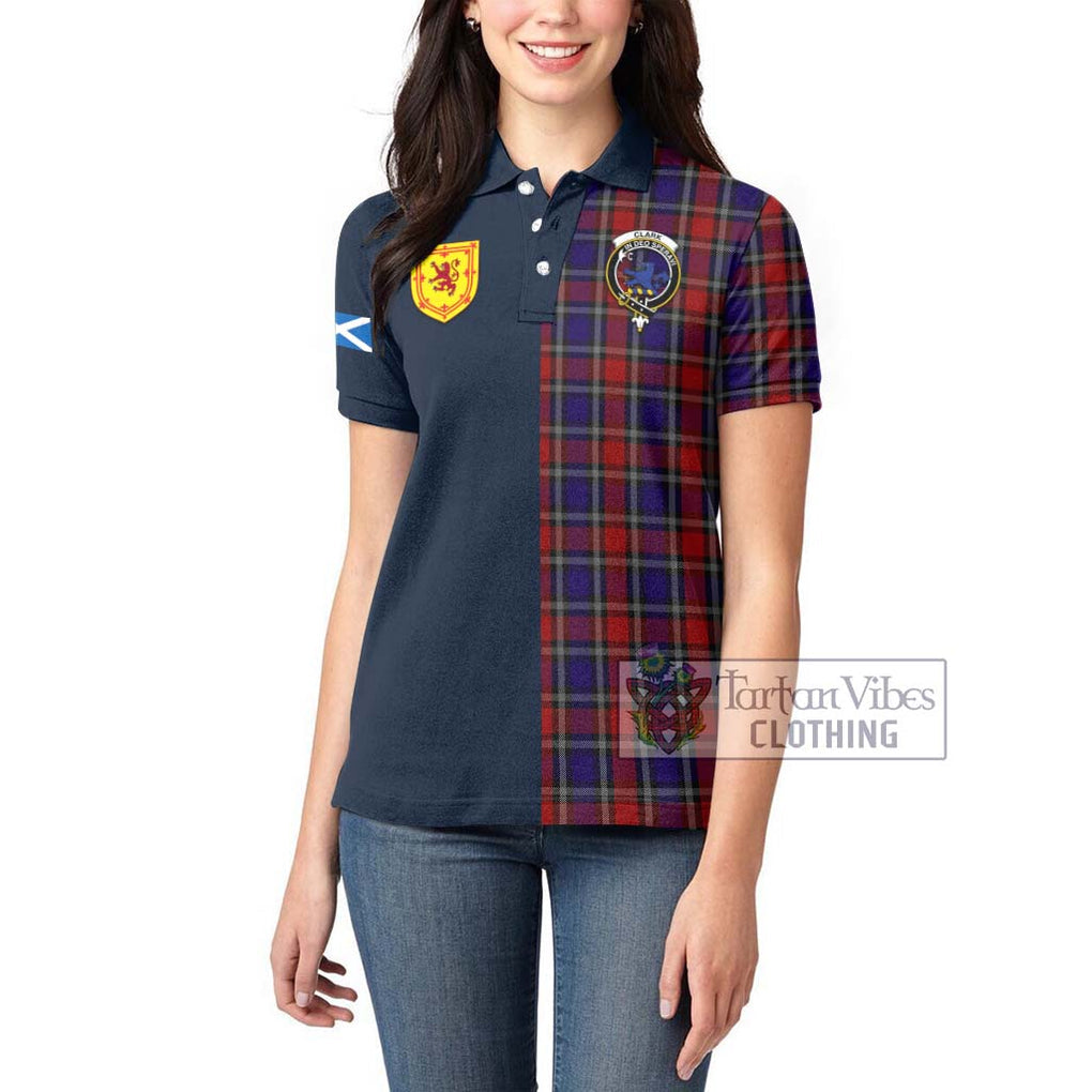 Tartan Vibes Clothing Clark (Lion) Red Tartan Women's Polo Shirt with Scottish Lion Royal Arm Half Style