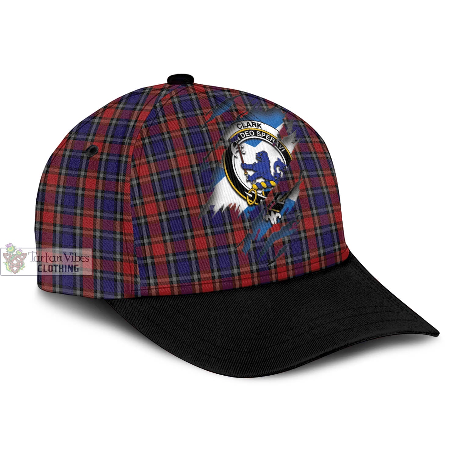 Tartan Vibes Clothing Clark (Lion) Red Tartan Classic Cap with Family Crest In Me Style