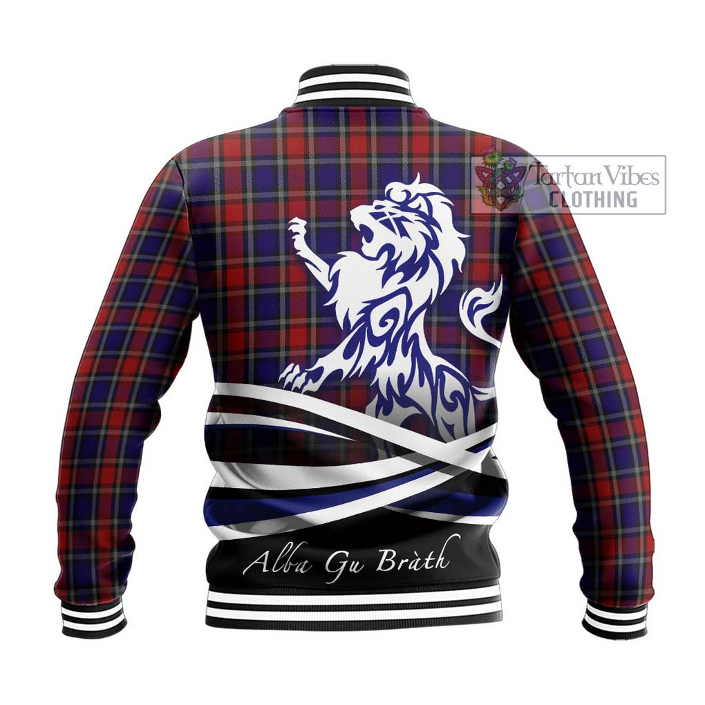 Clark (Lion) Red Tartan Baseball Jacket with Alba Gu Brath Regal Lion Emblem - Tartanvibesclothing Shop