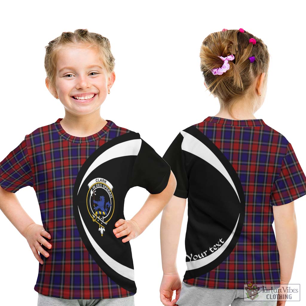 Clark (Lion) Red Tartan Kid T-Shirt with Family Crest Circle Style - Tartan Vibes Clothing