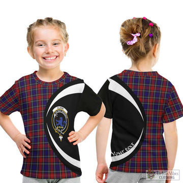 Clark (Lion) Red Tartan Kid T-Shirt with Family Crest Circle Style