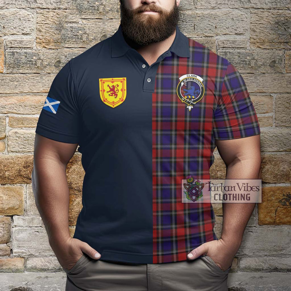 Tartan Vibes Clothing Clark (Lion) Red Tartan Polo Shirt with Scottish Lion Royal Arm Half Style