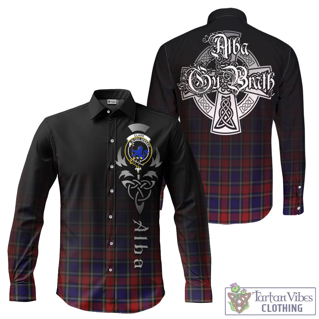 Tartan Vibes Clothing Clark (Lion) Red Tartan Long Sleeve Button Up Featuring Alba Gu Brath Family Crest Celtic Inspired