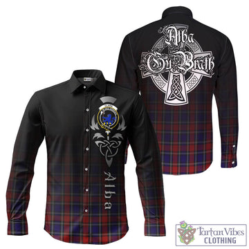 Clark (Lion) Red Tartan Long Sleeve Button Up Featuring Alba Gu Brath Family Crest Celtic Inspired