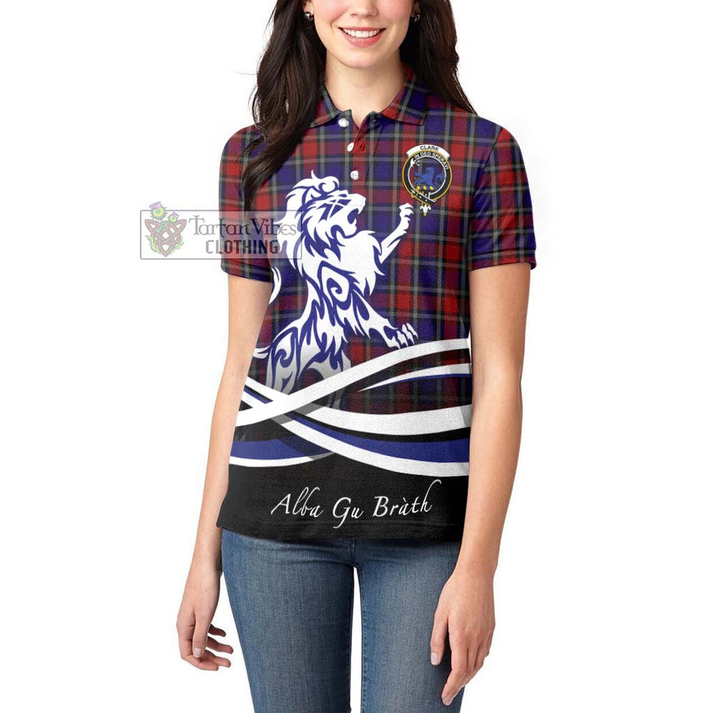 Clark (Lion) Red Tartan Women's Polo Shirt with Alba Gu Brath Regal Lion Emblem - Tartanvibesclothing Shop