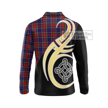 Clark (Lion) Red Tartan Long Sleeve Polo Shirt with Family Crest and Celtic Symbol Style