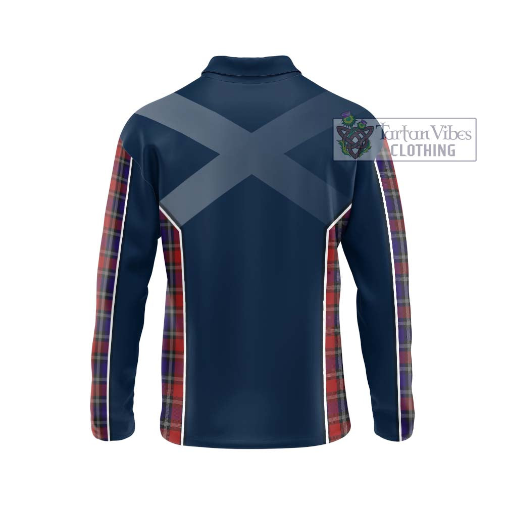 Clark (Lion) Red Tartan Long Sleeve Polo Shirt with Family Crest and Lion Rampant Vibes Sport Style - Tartan Vibes Clothing