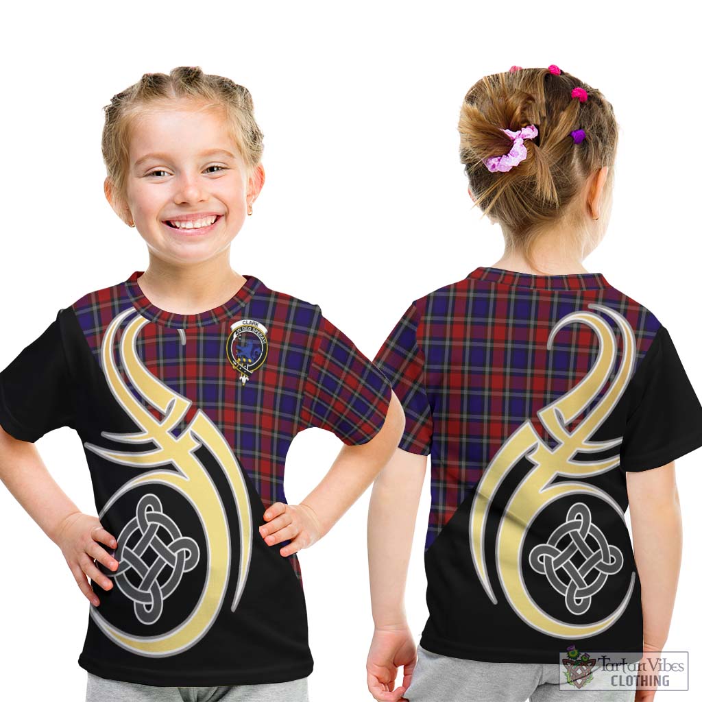 Clark (Lion) Red Tartan Kid T-Shirt with Family Crest and Celtic Symbol Style - Tartan Vibes Clothing