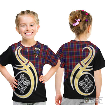 Clark (Lion) Red Tartan Kid T-Shirt with Family Crest and Celtic Symbol Style