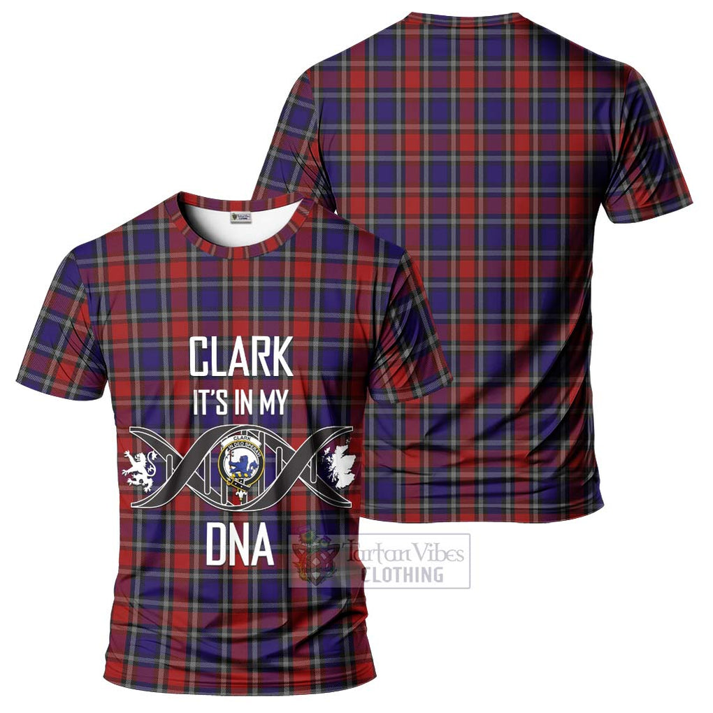 Clark (Lion) Red Tartan T-Shirt with Family Crest DNA In Me Style - Tartan Vibes Clothing