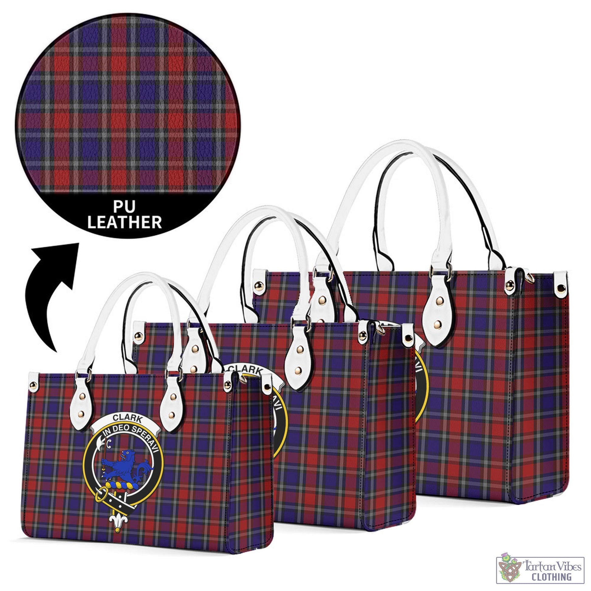 Tartan Vibes Clothing Clark (Lion) Red Tartan Luxury Leather Handbags with Family Crest